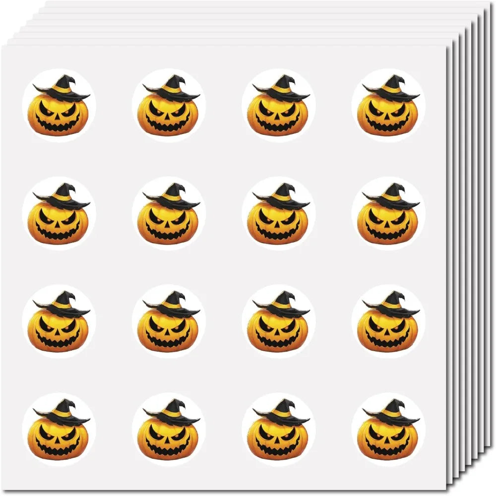 128-Pc Halloween Pumpkin Round Stickers – Waterproof Decals