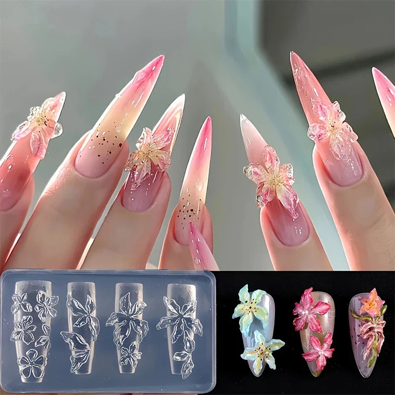 3D Silicone Nail Carving Mold – Lily & Ice Flower DIY Art