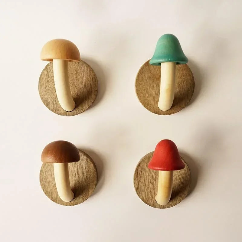 Wooden Mushroom Wall Hook – Self-Adhesive Clothes & Cap Hanger