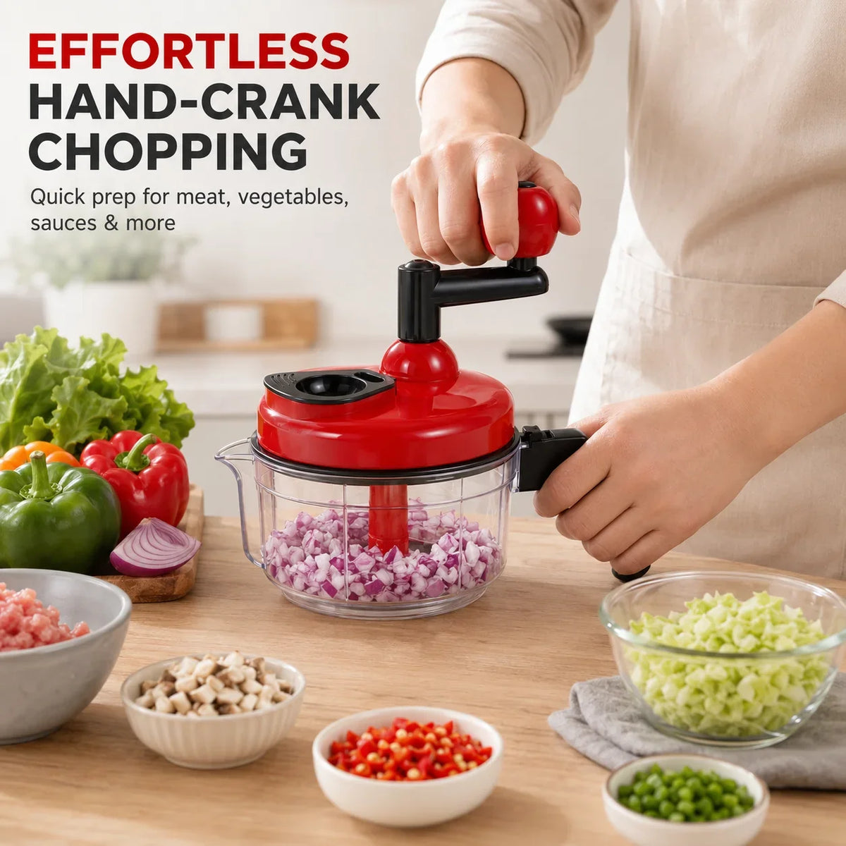 Manual Hand Crank Food Chopper – Garlic & Vegetable Dicer