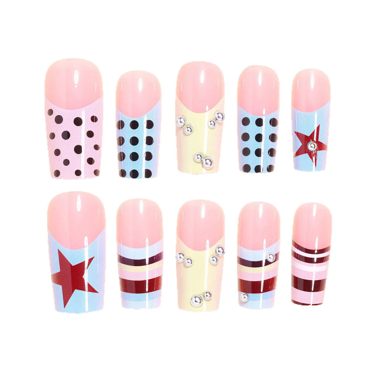 Y2k 3D Silver Bead Decor Press Nails Coffin False Parties Elegant