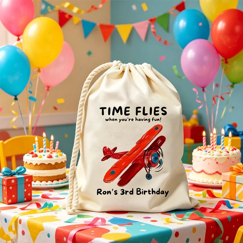 Personalized Airplane Birthday Favor Bags for Kids | Canvas
