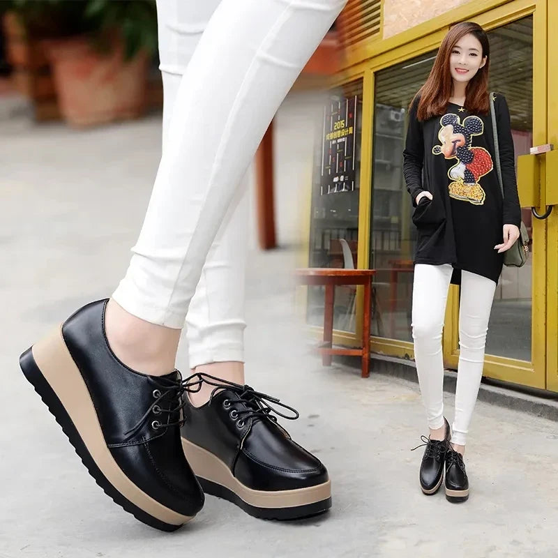 Lorilury Women Platform Lace-Up Flats – Casual Loafers 6cm