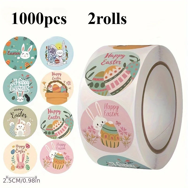 Easter Stickers 500–1000 Pcs | Egg & Bunny Self-Adhesive Rolls