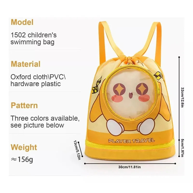 Waterproof Kids Beach Bag | Cartoon Drawstring Backpack