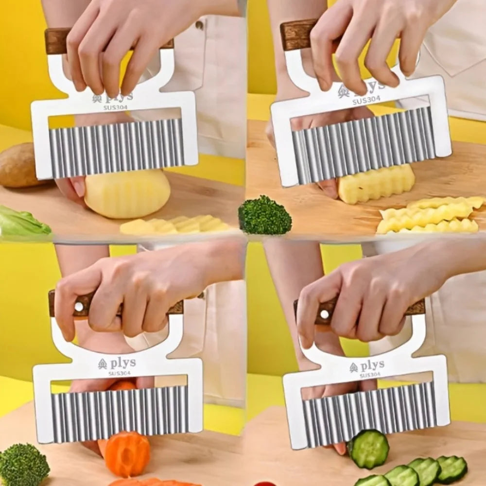 Wooden Handle Peeler & Wavy Cutter Set – Stainless Steel