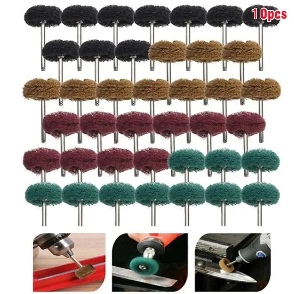 10pcs Nylon Fiber Abrasive Drill Brush – Polishing & Buffing Set