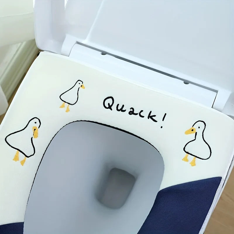 Cute Embroidery Toilet Seat Cover Zipper Soft Warmer Washable Mat Pad