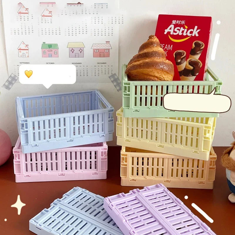 Collapsible Crate Plastic Folding Storage Box Basket Utility Cosmetic