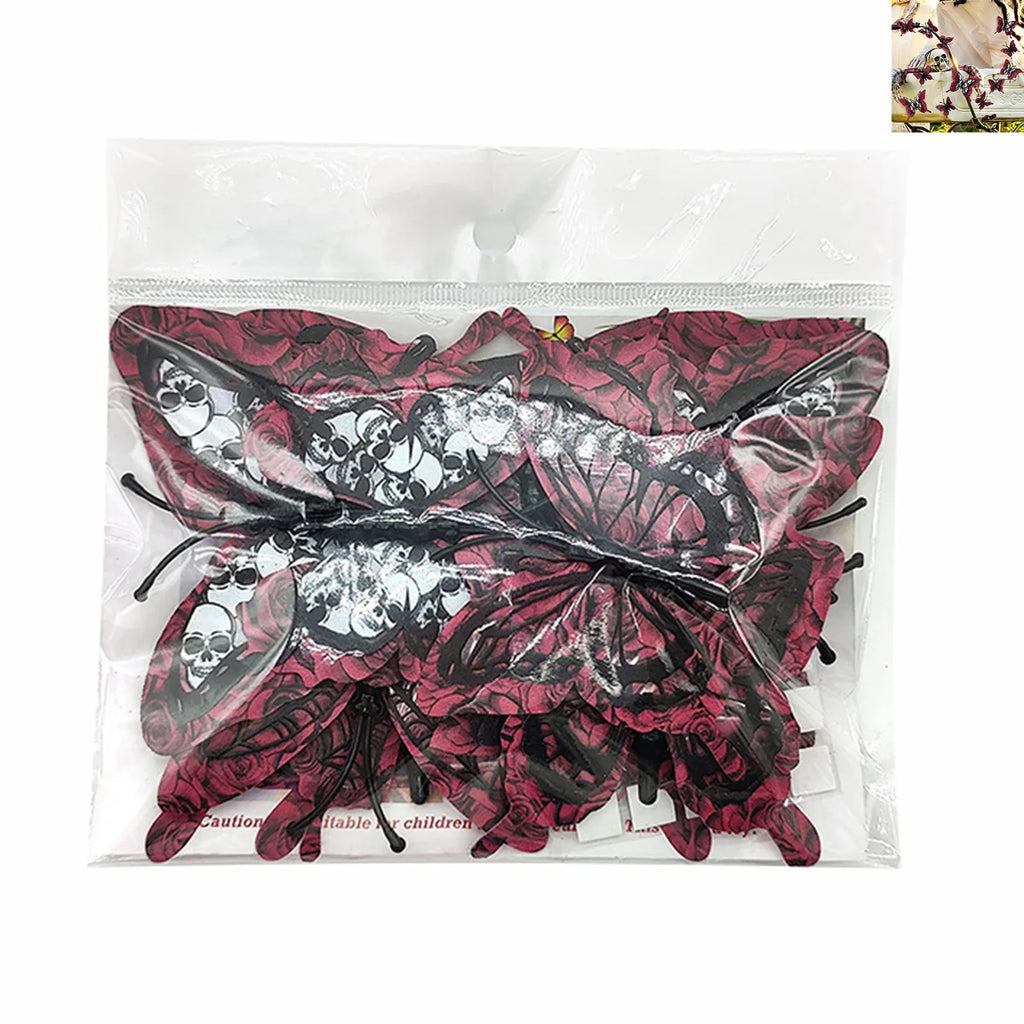 12pcs Halloween Butterfly & Skull Gothic 3D Wall Stickers
