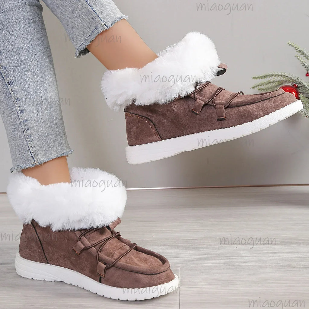 Women's Slip-On Plush Lined Faux Suede Ankle Snow Boots