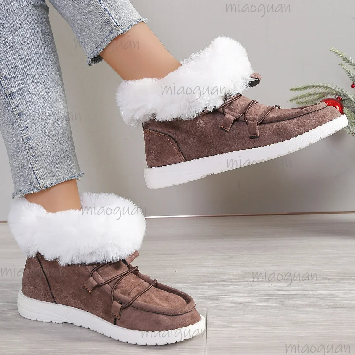 Women's Slip-On Plush Lined Faux Suede Ankle Snow Boots
