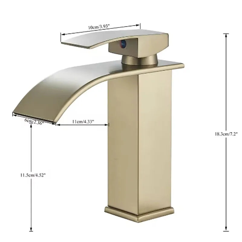 Brushed Gold Waterfall Bathroom Faucet | Single Handle Mixer