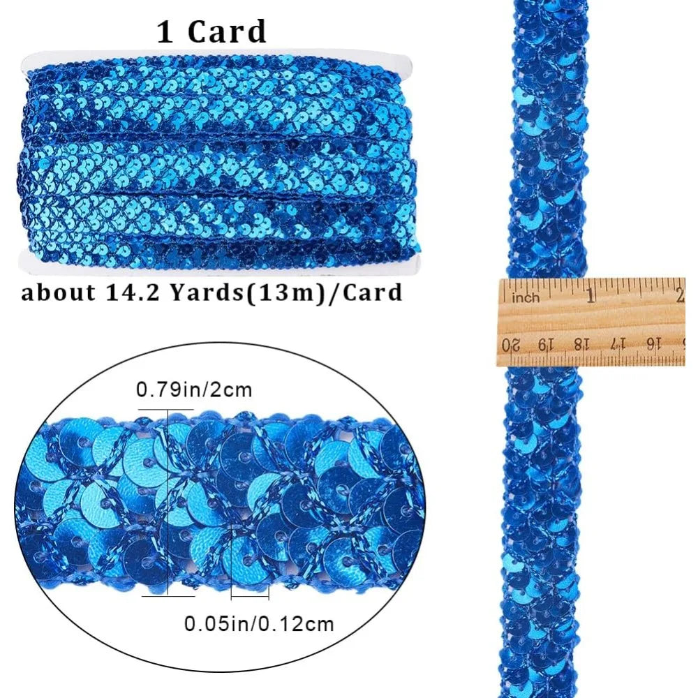 Blue Sequin Trim Roll 3-Row Paillette Ribbon 13m | Craft & Sewing