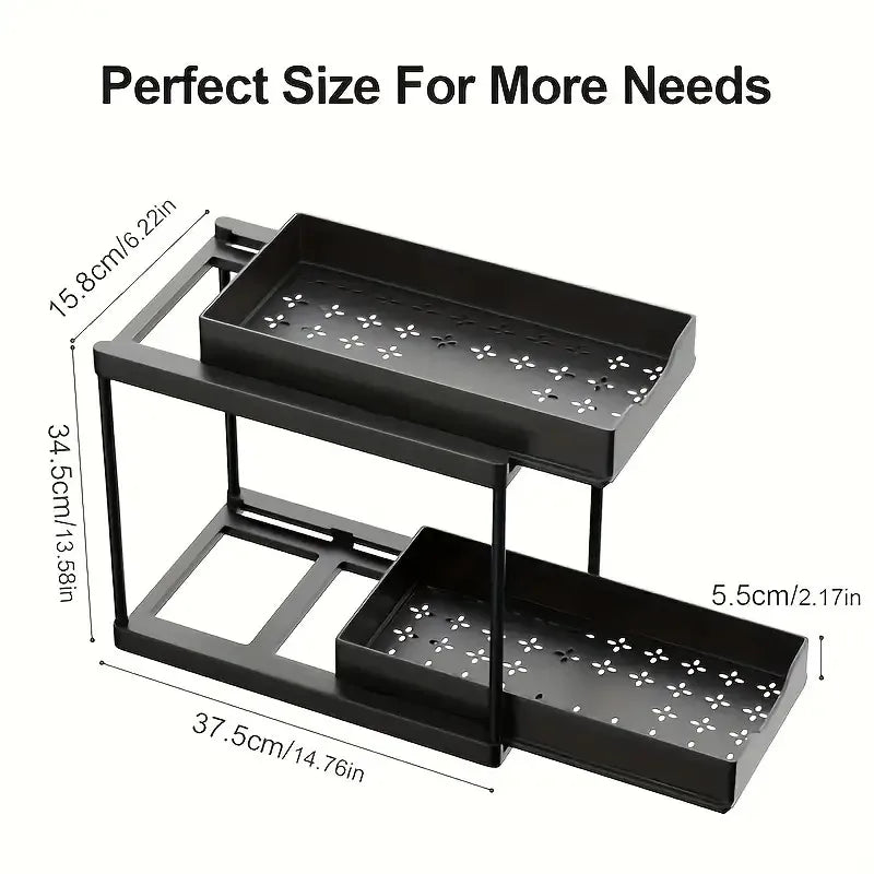 Pull Out Storage Rack 2 Tier Black White Under Sink Organizer
