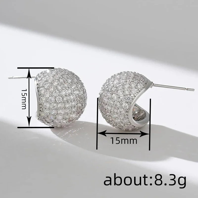 Huitan CZ Half Ball Stud Earrings | Dazzling Cubic Zirconia