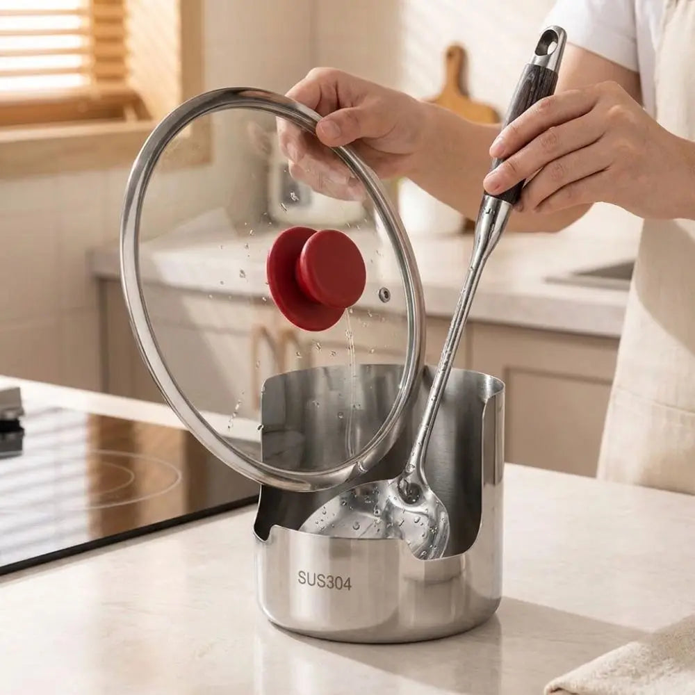 Stainless Steel Pot Lid & Utensil Holder Rack for Counter