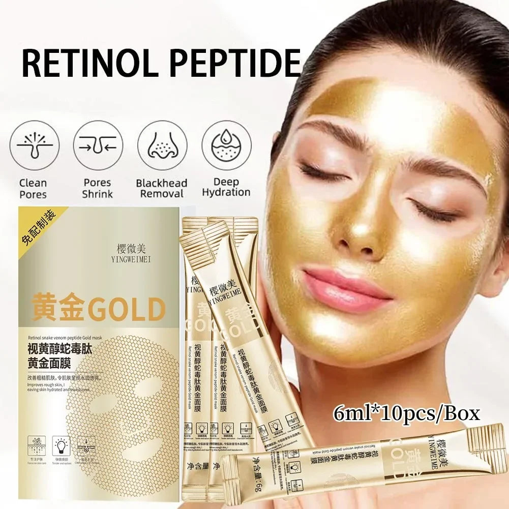 Retinol Gold Peptide Peel-Off Face Mask – 10 Pcs | Pore Refining