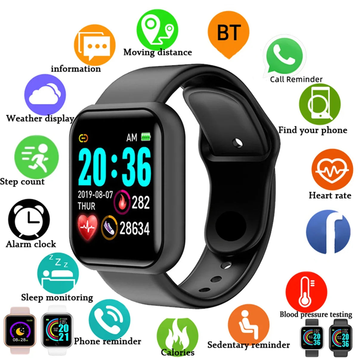 CHAONB Smart Fitness Watch | Bluetooth Tracker Android iOS