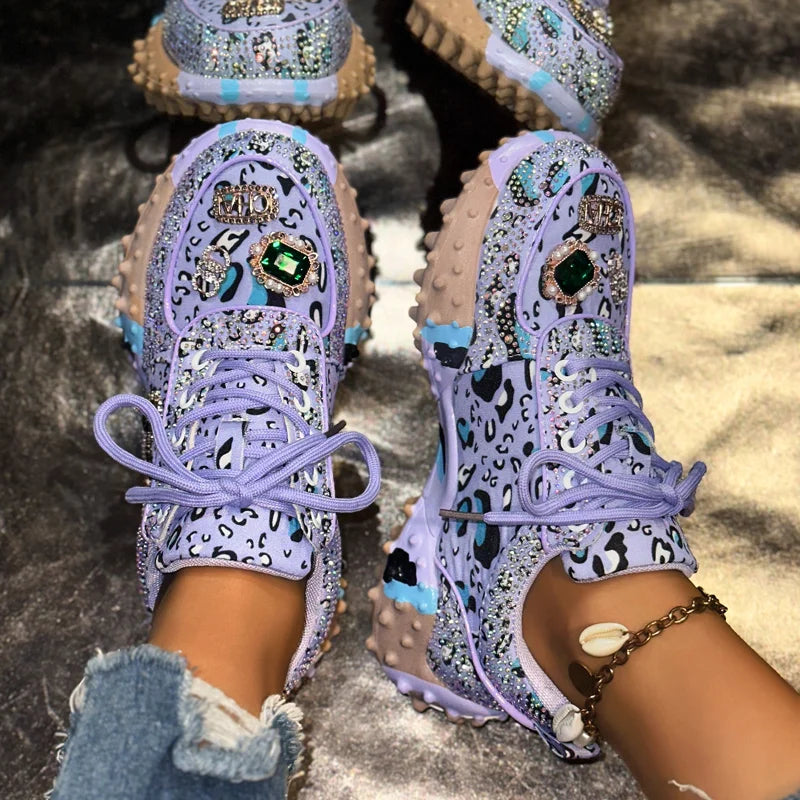 Women's Diamond Luxury Dad Sneakers – Low-Top Casual Shoes