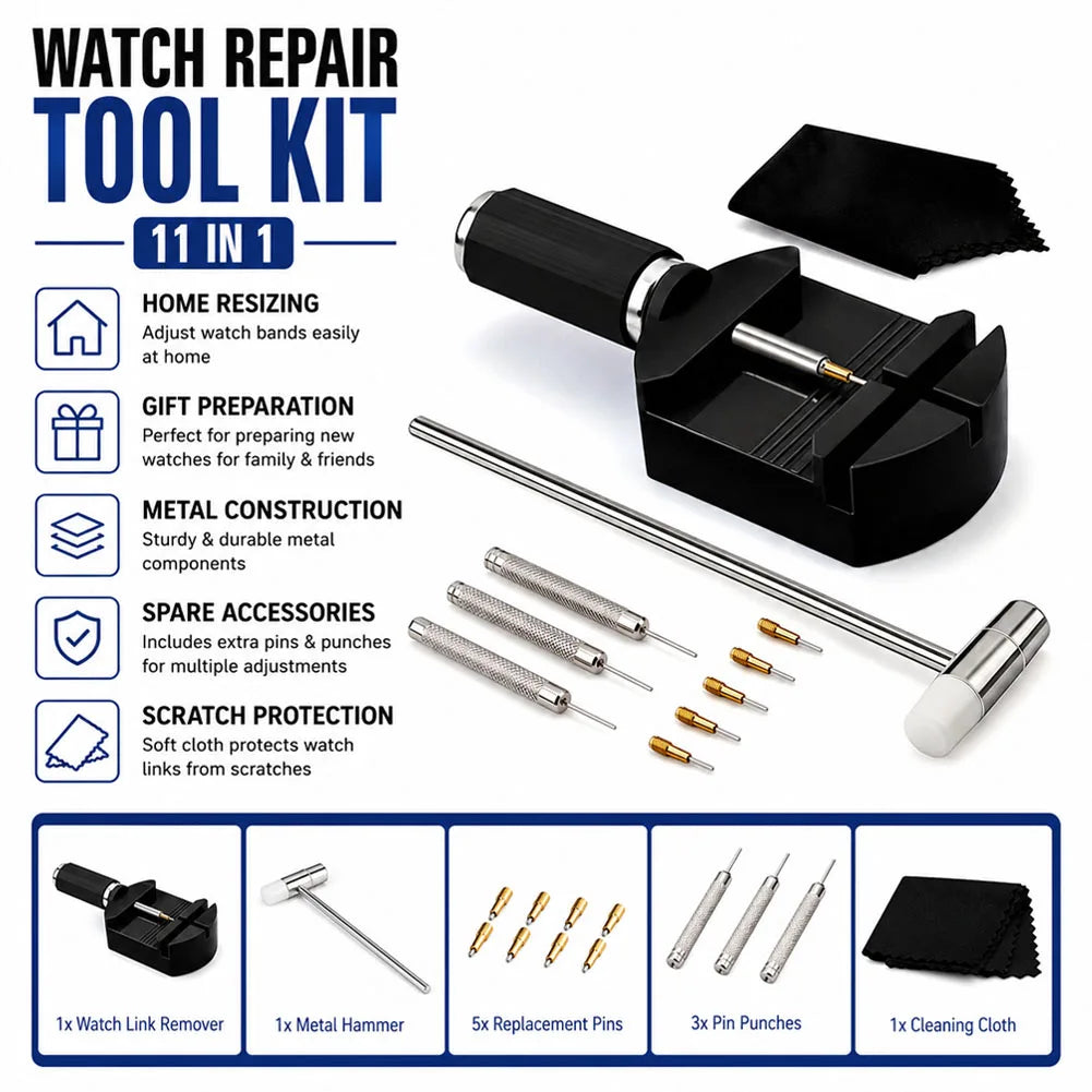 Watch Link Remover Tool Kit – 11-Piece Band Pin Repair Set