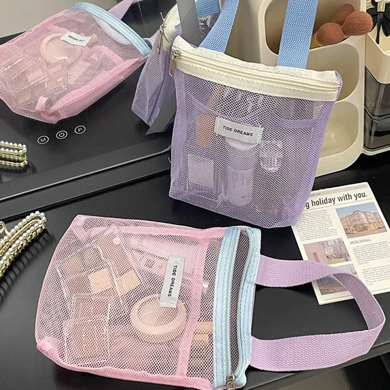 Portable Mesh Cosmetic Bag | Travel Toiletry & Makeup Organizer