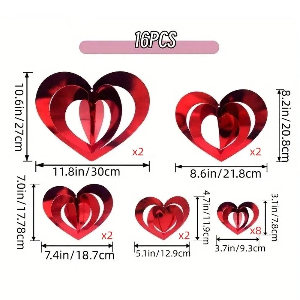 Glitter Heart Sequin Hanging Curtain Decor – 16 PCS Set