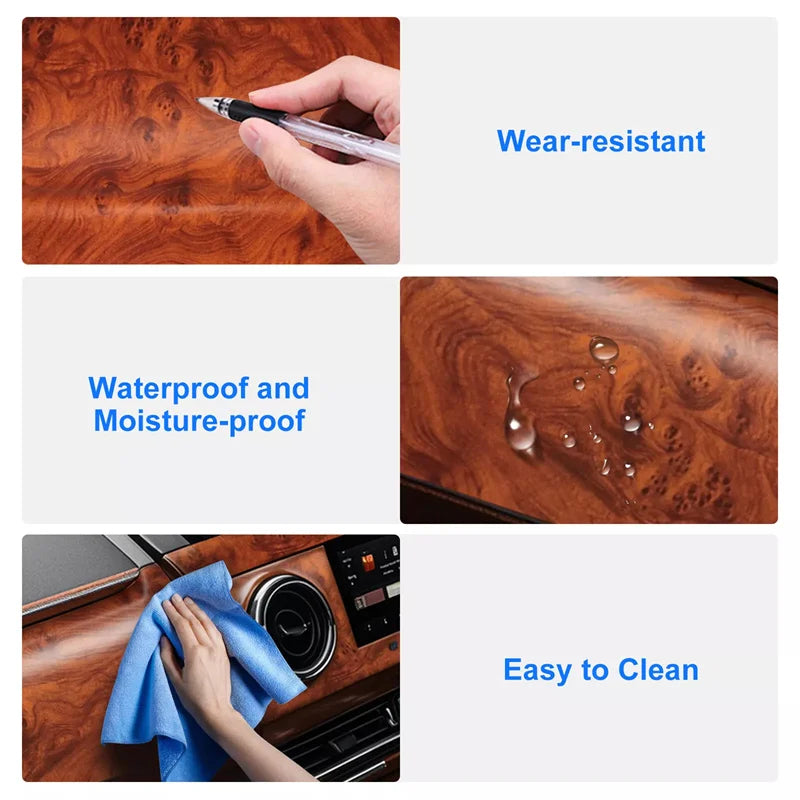 Wood Grain Vinyl Car Interior Wrap – Waterproof DIY Decal Film