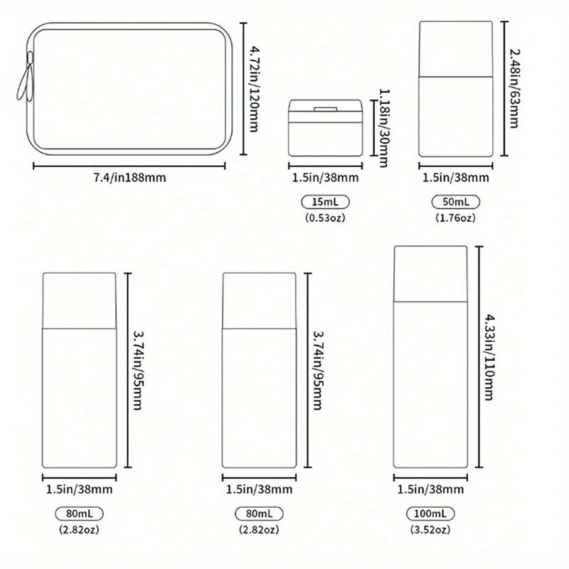 Silicone Travel Bottles Set | Refillable Squeeze Containers