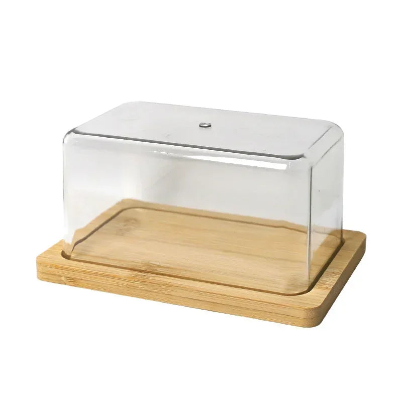 Countertop Bamboo Butter Dish Plate Transparent Acrylic Lid Nordic