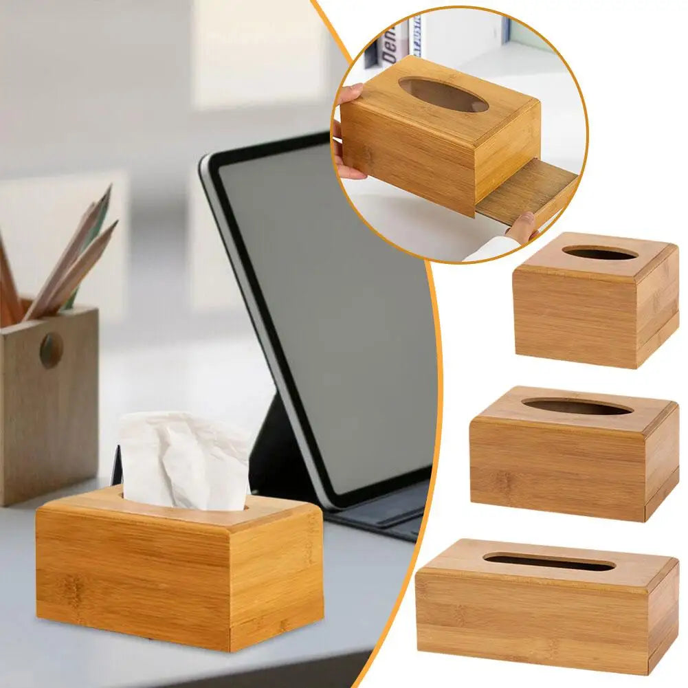 Bamboo Wood Tissue Box Cover | Decorative Napkin Holder