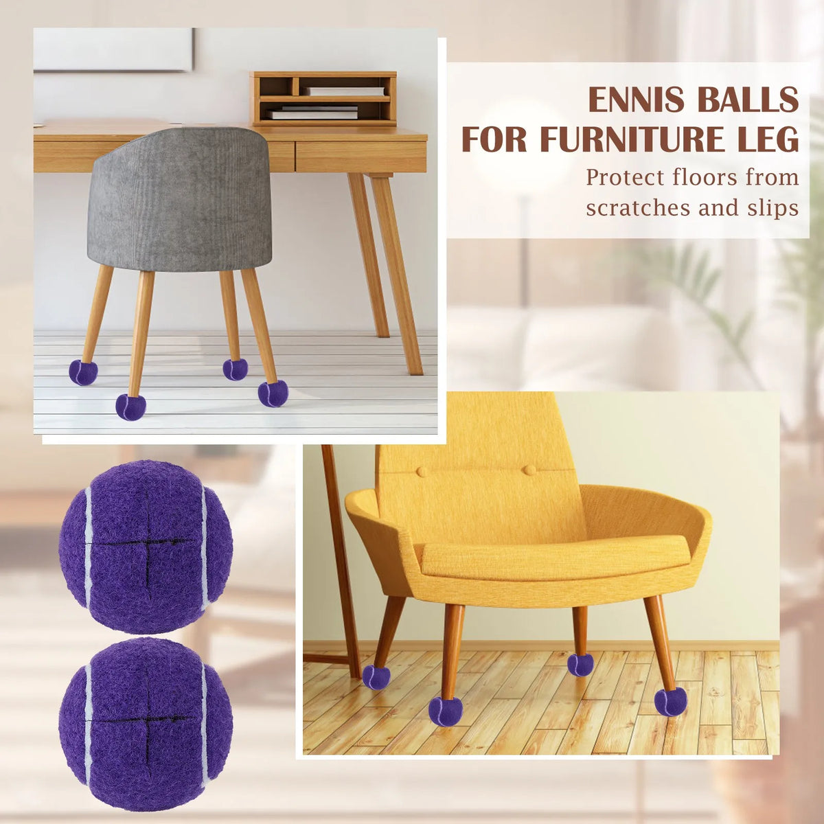 Tennis Ball Chair Leg Covers | Floor Protector Caps