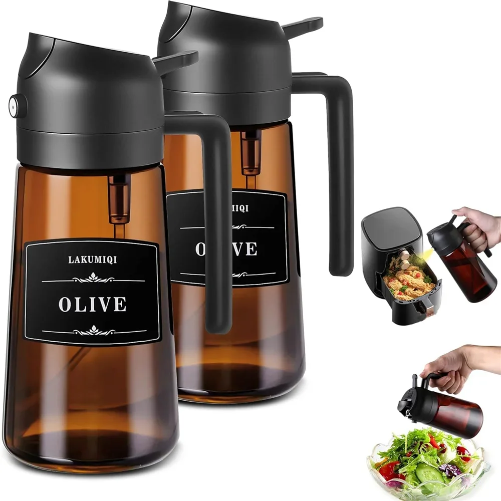2-in-1 Glass Oil Sprayer Dispenser Leakproof Olive Bottle Cooking Air