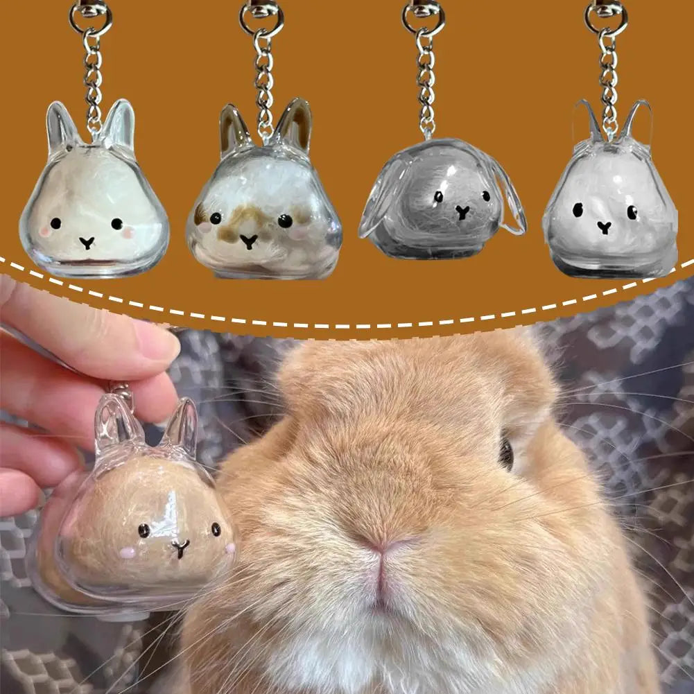 Rabbit Pet Fur Keepsake Capsule Keychain – Transparent Pendant