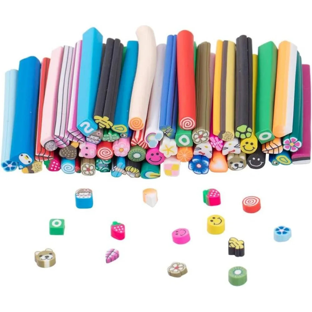 50PCS Polymer Clay Cane Slices – 3D Nail Art Decorations