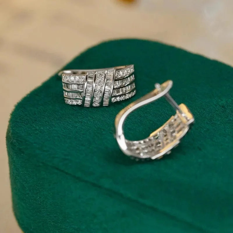 Huitan Silver Hoop Earrings – Cubic Zirconia Women's Jewelry