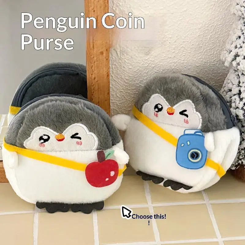 Fluffy Plush Penguin Coin Purse – Cute Mini Keychain Wallet
