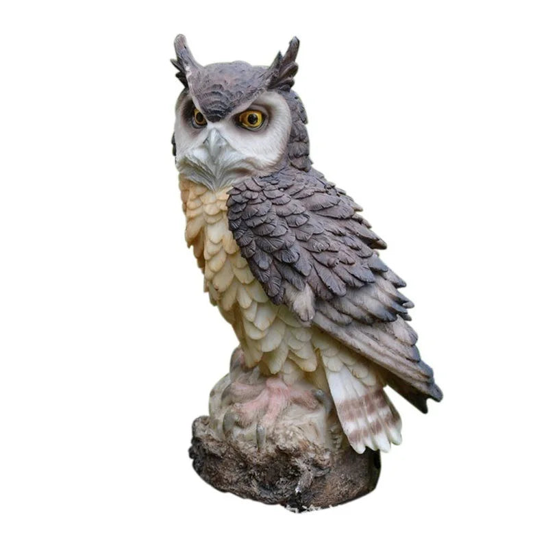Realistic Fakes Horned Owl Bird Scarecrow Ow Figurine Porch Lawn Yard