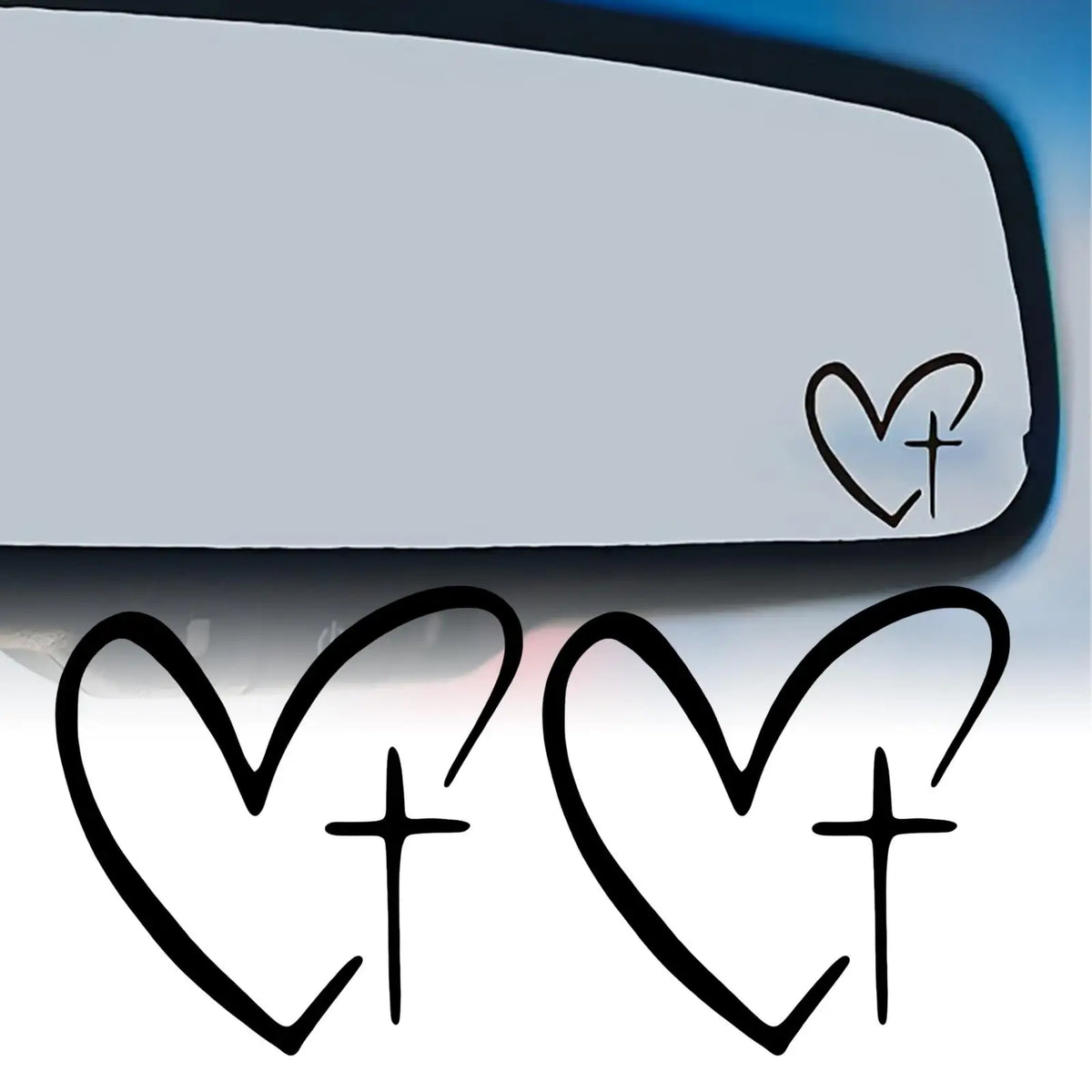 Heart Cross Car Mirror Stickers – Waterproof Decals 2-Pack