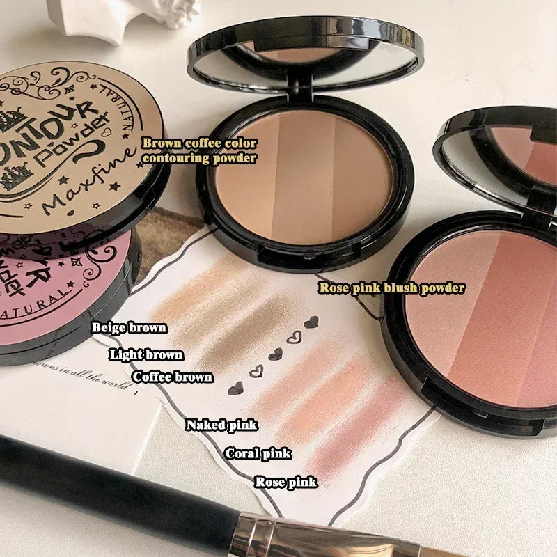 3 in1 Three Colors Powder Tray Blush Contouring Waterproof Long