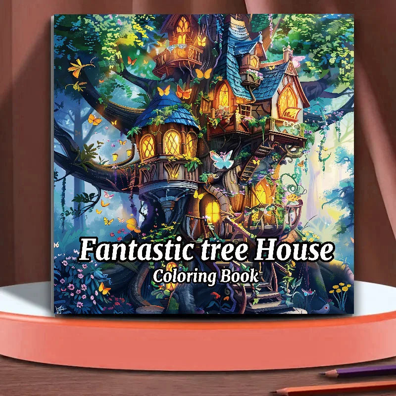 Fantasy Tree House Adult Coloring Book Relaxing Art Sketchbook