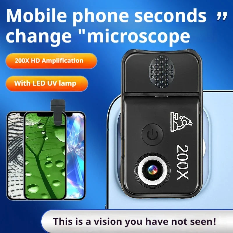200X Portable Mobile Microscope – UV Purple Light & Rechargeable