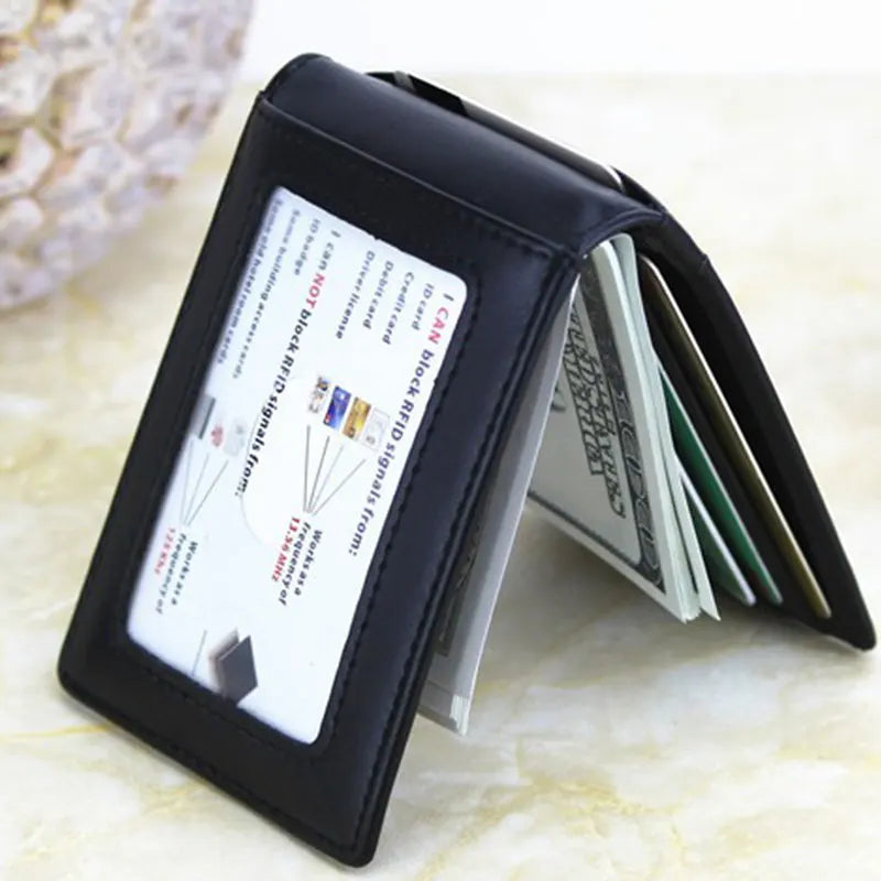RFID Men's Slim Leather Bifold Money Clip Wallet | 10 Card Slots