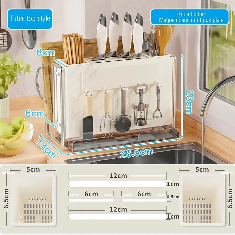 Multifunctional Kitchen Rack | Cutlery, Knife & Lid Organizer