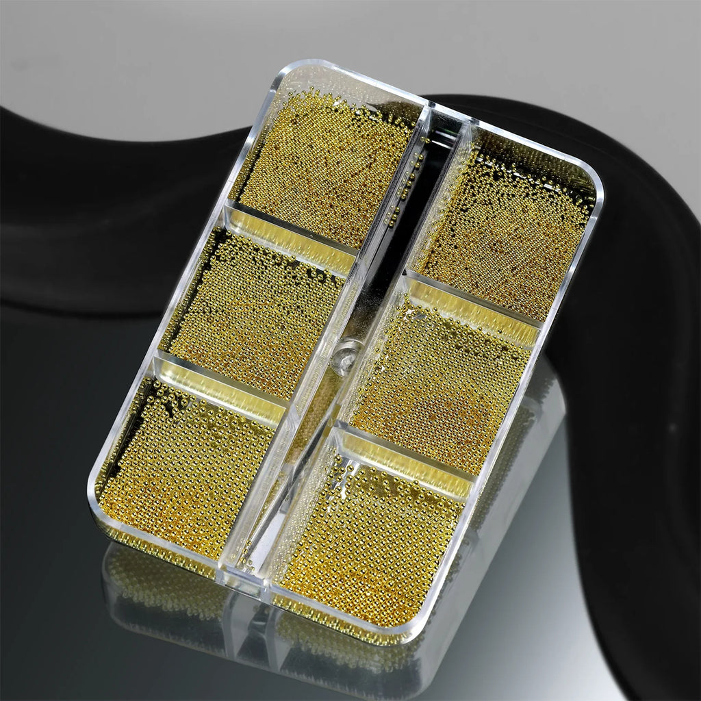 Steel Bead Nail Art Kit – 6-Grid Gold & Silver Manicure Charms