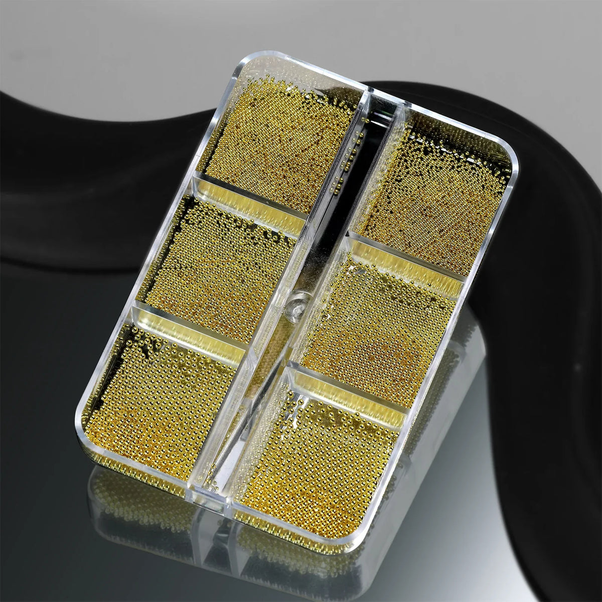 Steel Bead Nail Art Kit – 6-Grid Gold & Silver Manicure Charms
