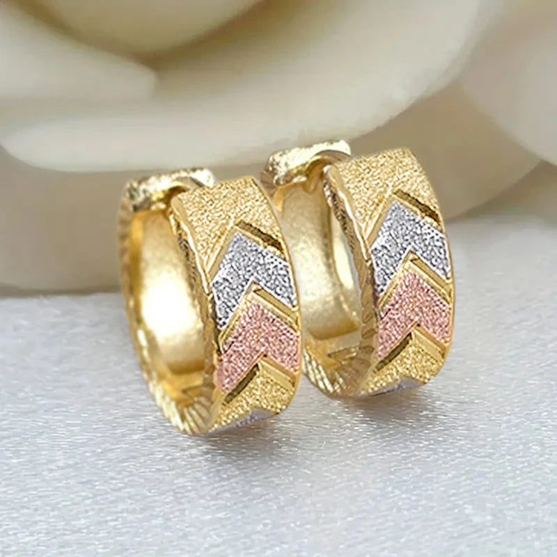 Huitan Matte Gold V-Shape Enamel Hoop Earrings | Geometric Huggie