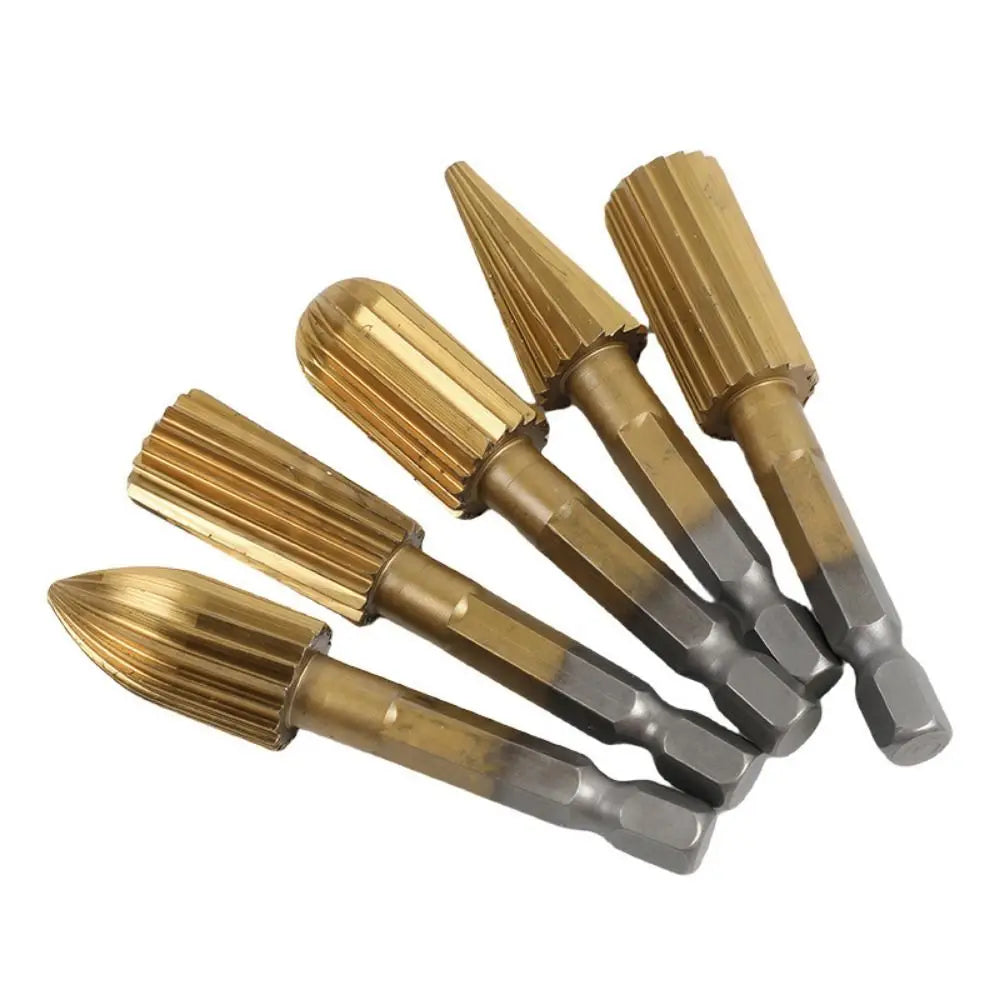 6.3mm HSS Rotary File Set – 5pc Hex Handle Rotary Rasp Cutter