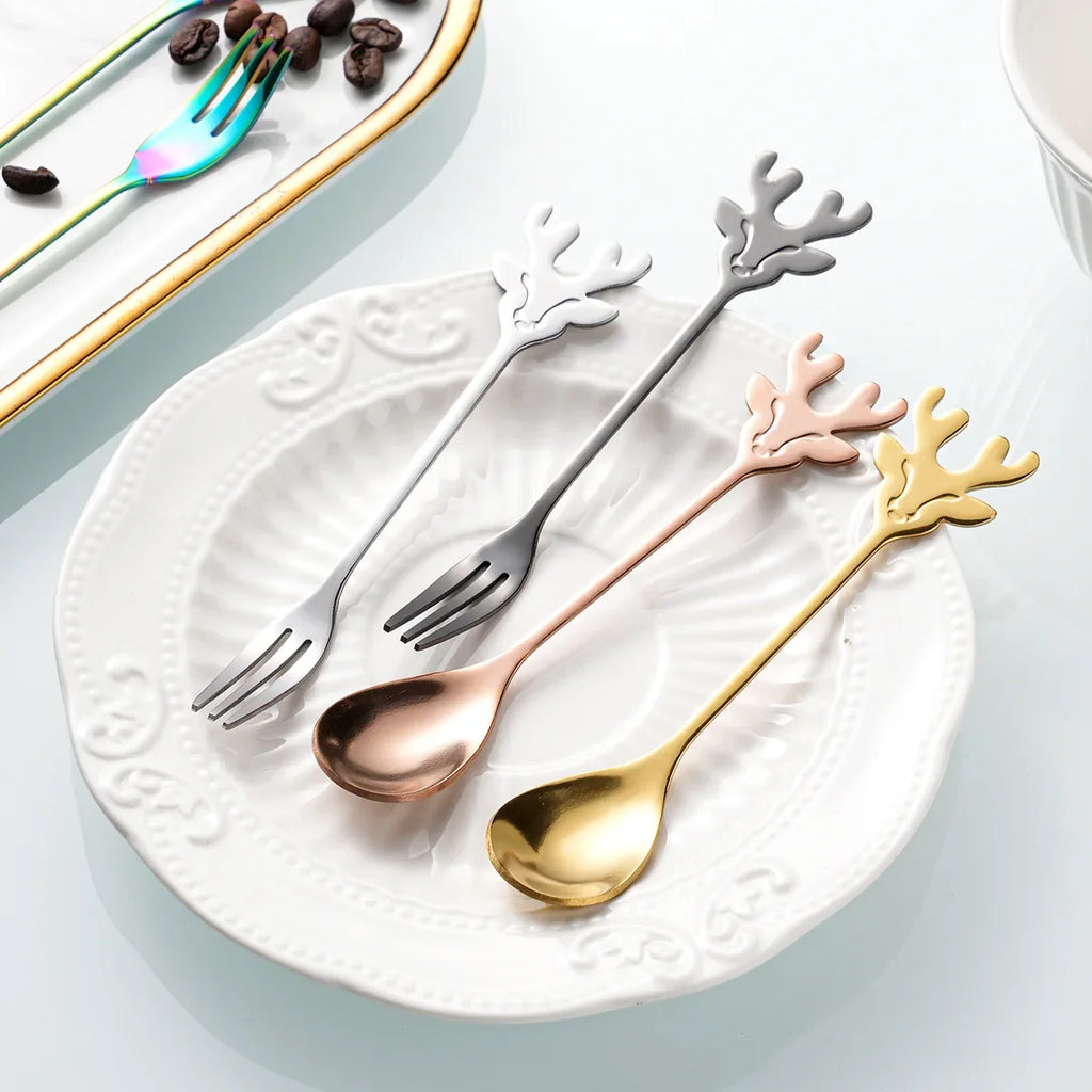 304 Stainless Steel Christmas Reindeer Coffee Spoon Elegant Dessert