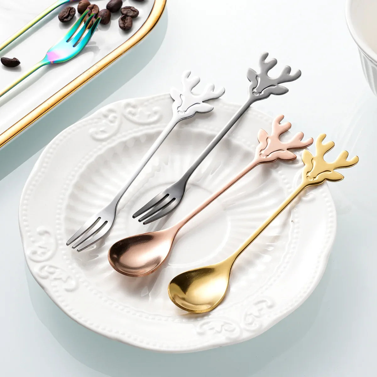 304 Stainless Steel Christmas Reindeer Coffee Spoon Elegant Dessert